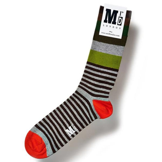 Men's Mr D London Block Stripe Fine Socks - Forest