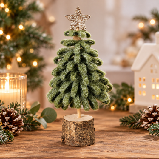 Cosy Felt Loop Christmas Tree With Star & Wooden Base (H24cm)
