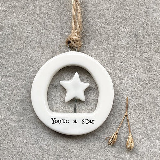 Cut Out Star Mini Porcelain Hanging Decoration