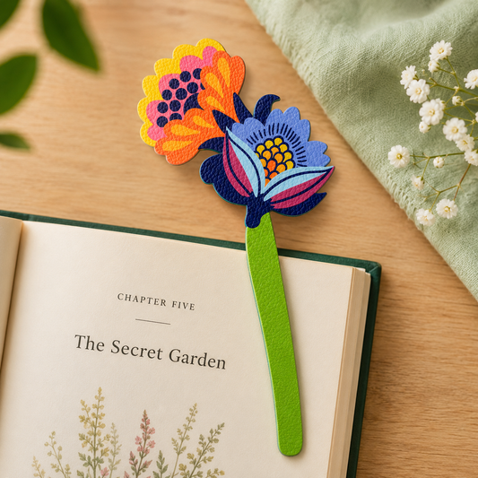 Folky Faux Leather Flower Bookmark