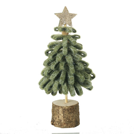 Green Loop Christmas Tree With Star & Wood Base