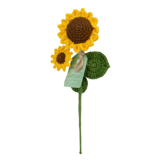 Handmade Crochet Sunflower Sprig - 18cm