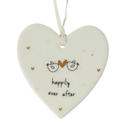Hanging Porcelain Heart with 'Happily Ever After'