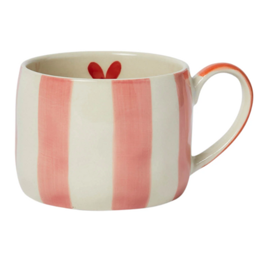 Stripe and Heart Stoneware Mug