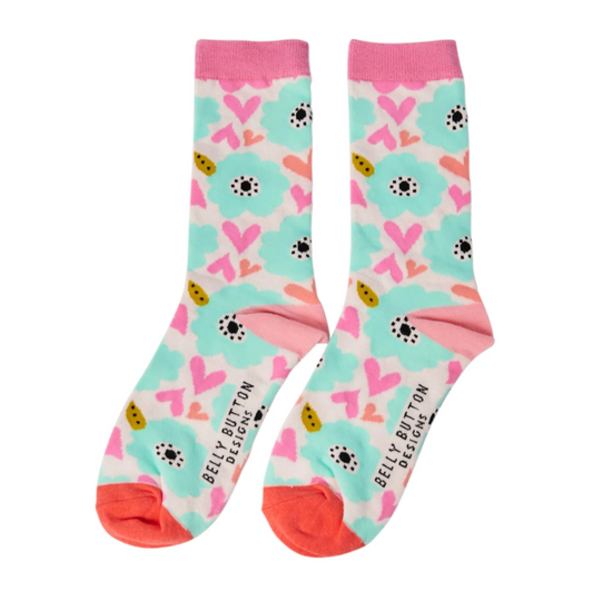 Hearts and Flowers Bamboo Socks- One Size (Size 4-7)