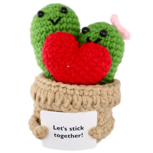 'Lets Stick Together' Positive Crochet Cactus With Heart