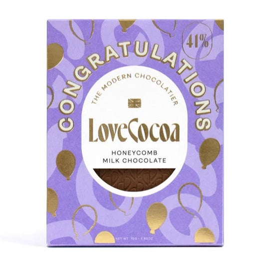 'Congratulations' Honeycomb Milk Chocolate Bar By Love Cocoa