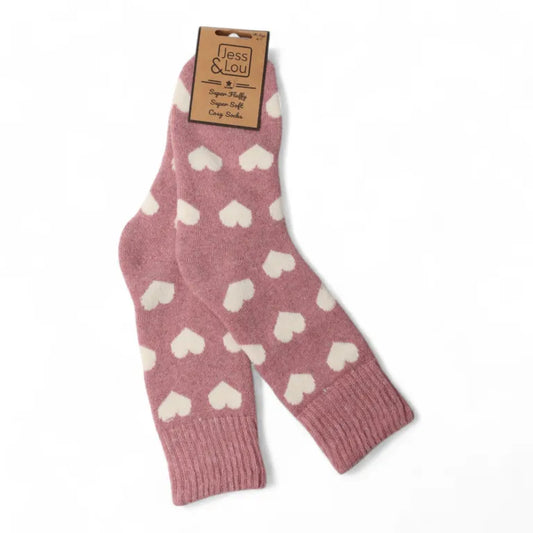 Love Heart Cosy Socks - Ladies Size 4-7