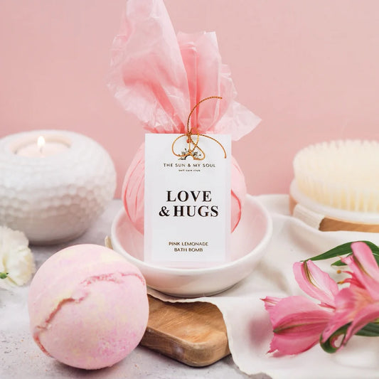 Love & Hugs - Pink Lemonade Bath Bomb Heartfelt Gift (Vegan Friendly)