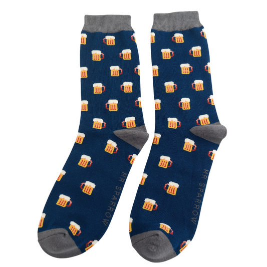Men's Beer Navy Socks- One Size (Size 7-11)