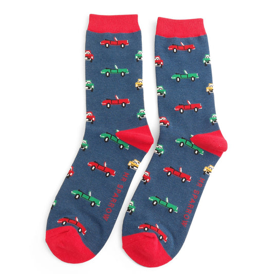 Men's Classic Cars in Navy Socks - One Size (Size 7-11)