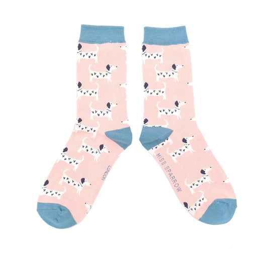 Miss Sparrow Lovely Dogs Socks Dusky Pink - One Size (Size 4-7)