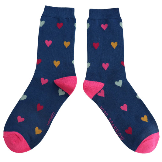 Miss Sparrow Multi Colours Hearts in Navy- One Size (Size 4-7)