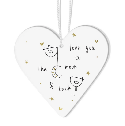 Hanging Porcelain Heart with 'Love You To The Moon and Back'
