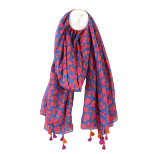Pink & Red Animal Print Scarf with Tassels