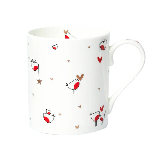 Robin and Gold Heart Fine Bone China Mug