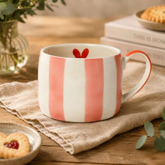 Stripe and Heart Stoneware Mug