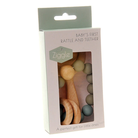 Baby Wooden Teether and Rattle - Blue Grey