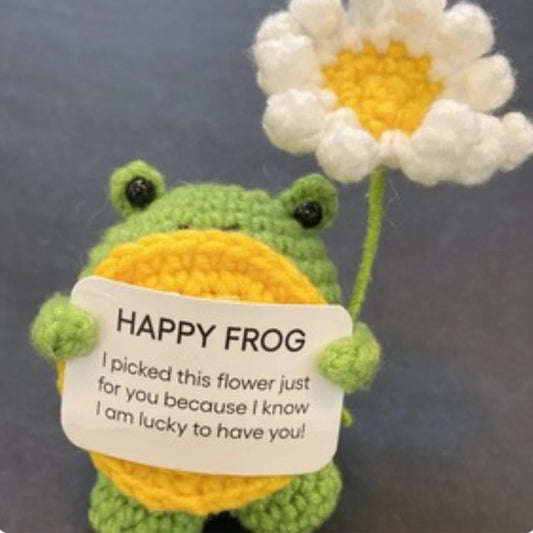 'Happy Frog' Positive Crochet Frog With Flower