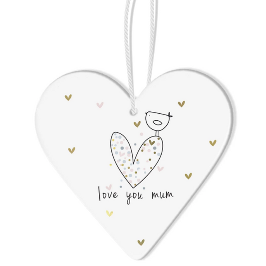Hanging Porcelain Heart with 'Love You Mum'