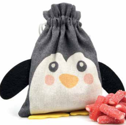 Penguin Drawstring Bag with Sour Strawberry Bites