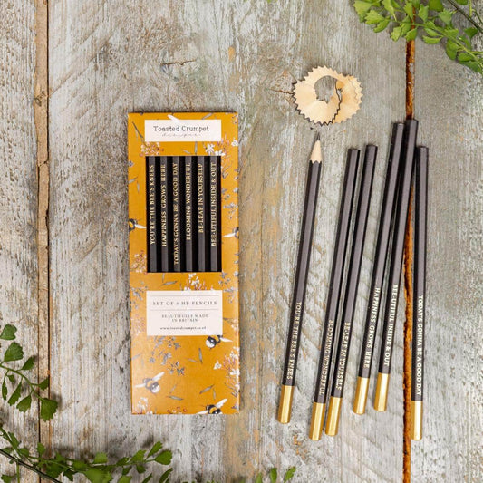 Bee & Honeysuckle (Gold) Set of 6 Pencils with Uplifting Slogans
