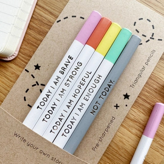 Set Of Five 'Today I Am' Positive Pencils